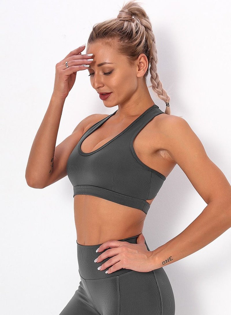 Loquat Women Quick Dry Breathable Yoga Bra Grey - Image 1
