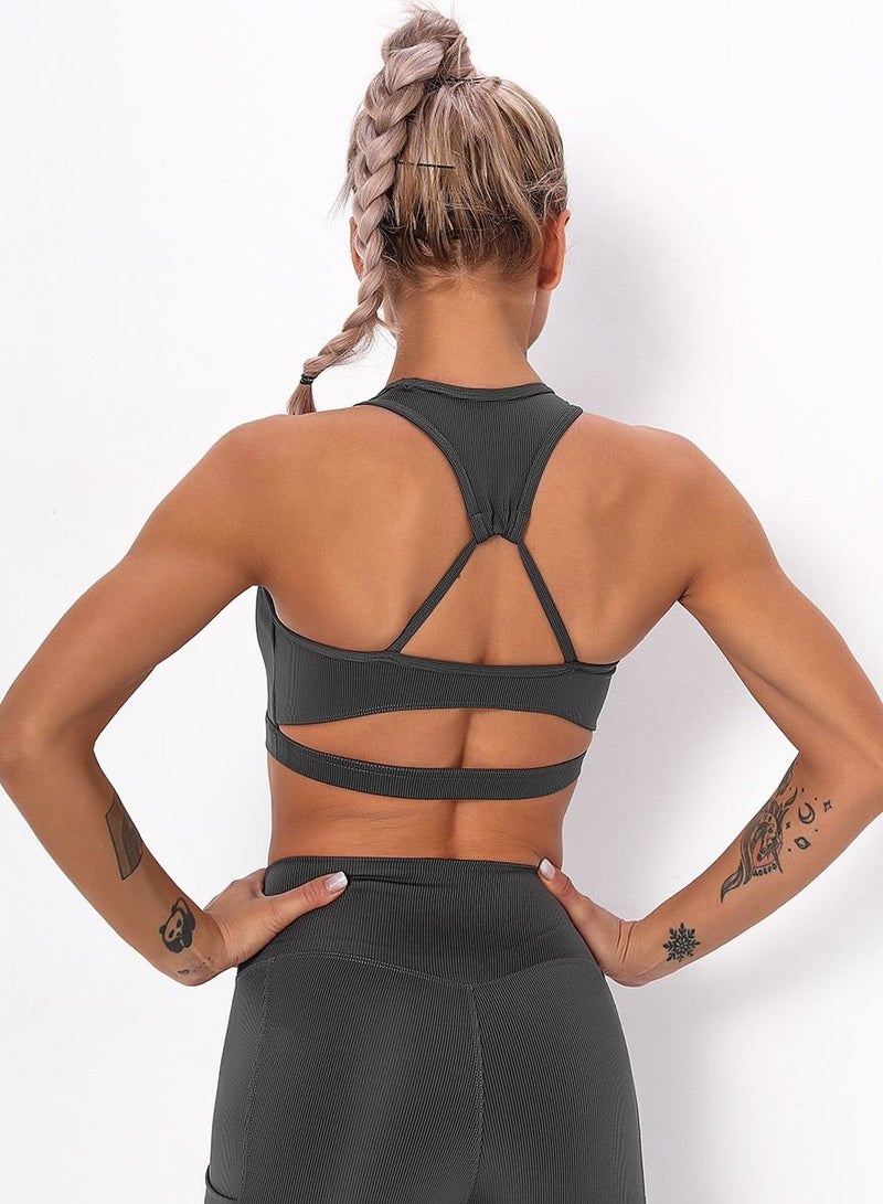 Loquat Women Quick Dry Breathable Yoga Bra Grey - Image 2