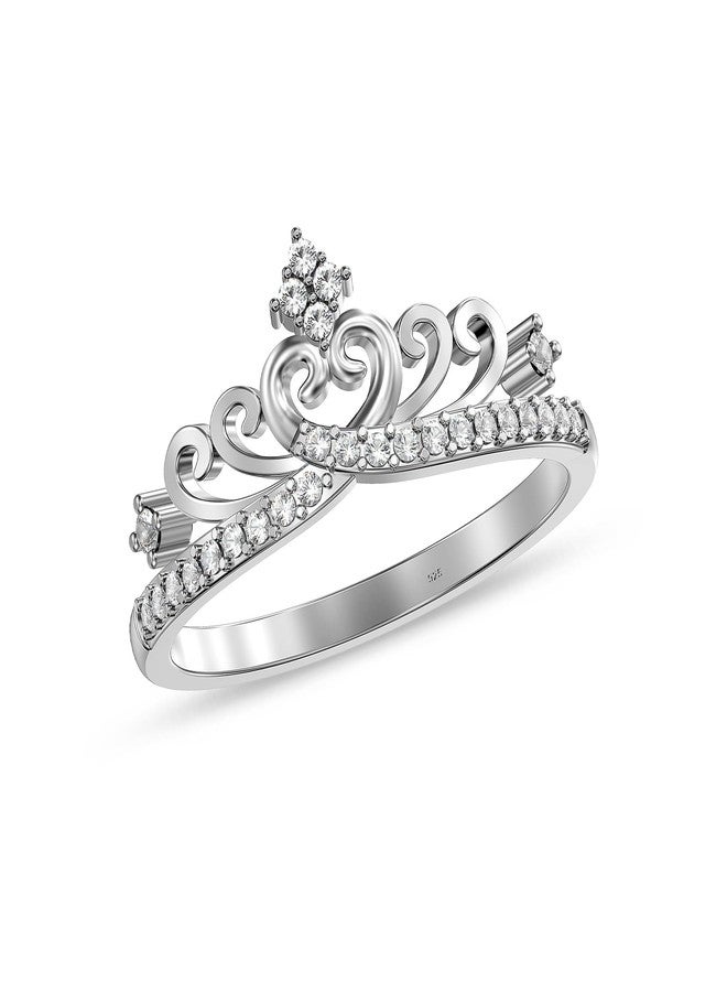LeCalla 925 Sterling Silver Premium Crown Rings For Women, Pave Sparkling Cubic Zirconia Princess Crown Wedding Band Ring Engagement Rings for Women (Ring Size - 7 No.) - Image 1