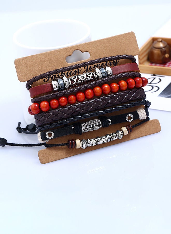 اليشمك طقم أساور محبوكة من الجلد المضفر والخرز مكون من 4 قطع - Image 5