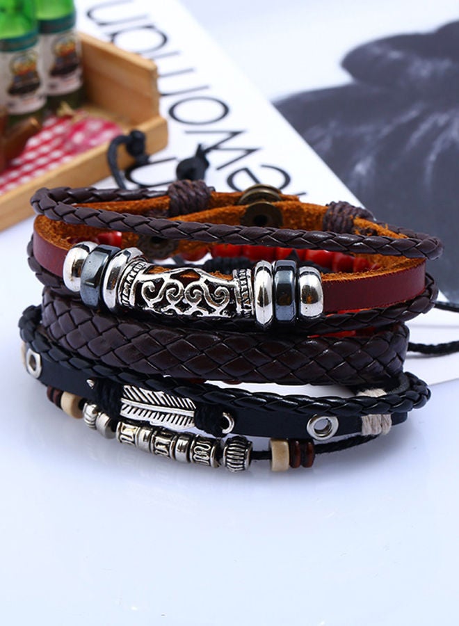 اليشمك طقم أساور محبوكة من الجلد المضفر والخرز مكون من 4 قطع - Image 2