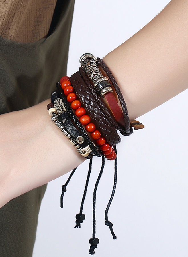 اليشمك طقم أساور محبوكة من الجلد المضفر والخرز مكون من 4 قطع - Image 4