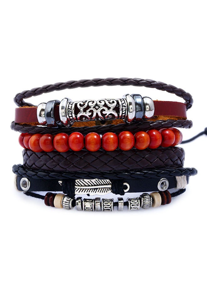 اليشمك طقم أساور محبوكة من الجلد المضفر والخرز مكون من 4 قطع - Image 1