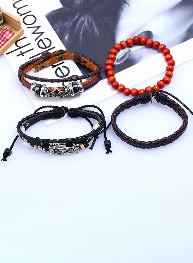 اليشمك طقم أساور محبوكة من الجلد المضفر والخرز مكون من 4 قطع - Image 3