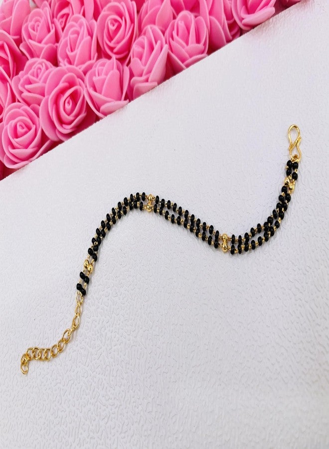 JHB Gold Plated And Black Bead Hand Mangalsutra Bracelet For Women - Image 4
