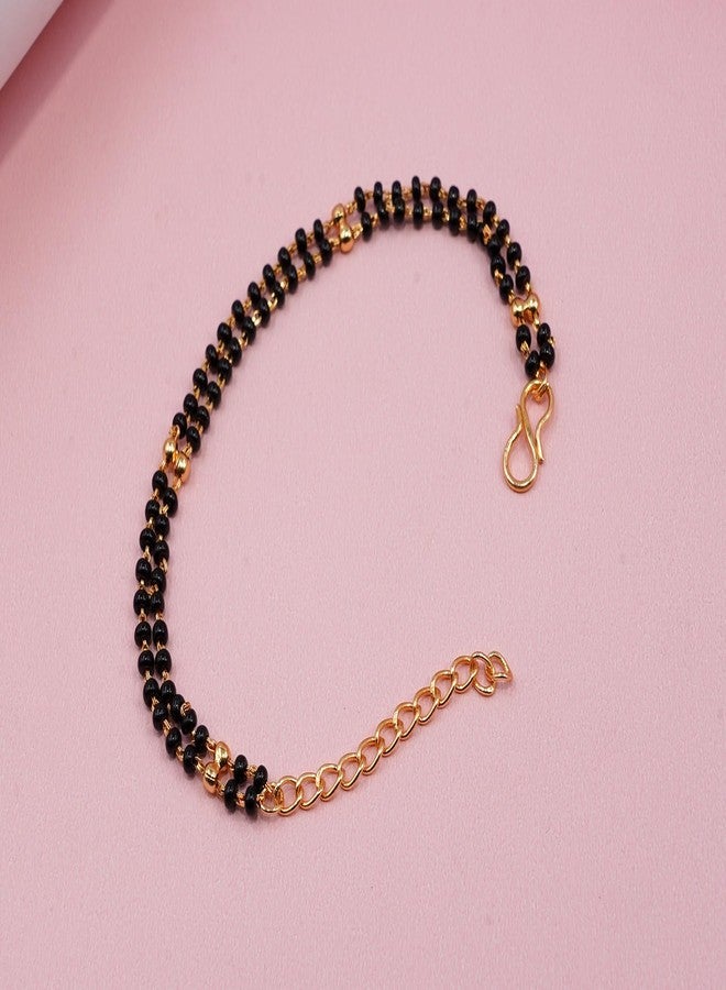 JHB Gold Plated And Black Bead Hand Mangalsutra Bracelet For Women - Image 3