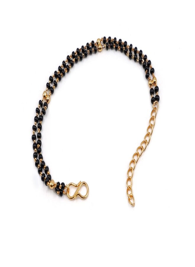 JHB Gold Plated And Black Bead Hand Mangalsutra Bracelet For Women - Image 1