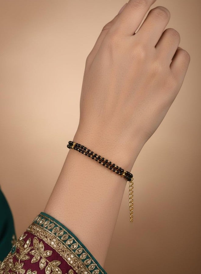 JHB Gold Plated And Black Bead Hand Mangalsutra Bracelet For Women - Image 2