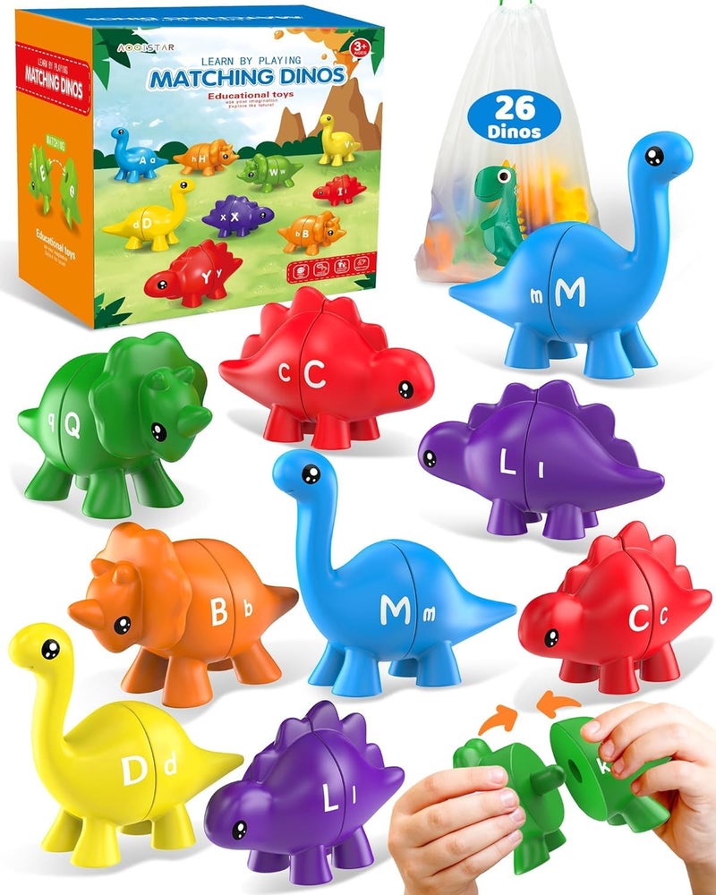 Strong 26PCS Dinosaur Alphabet Learning Toys for Toddlers 2-4, Montessori Educational Toys Gifts for 2 3 4 Year Old Boy Girl, Double Sided ABC Matching Game, Preschool Activities Fine Motor Toys for Kids 3-5