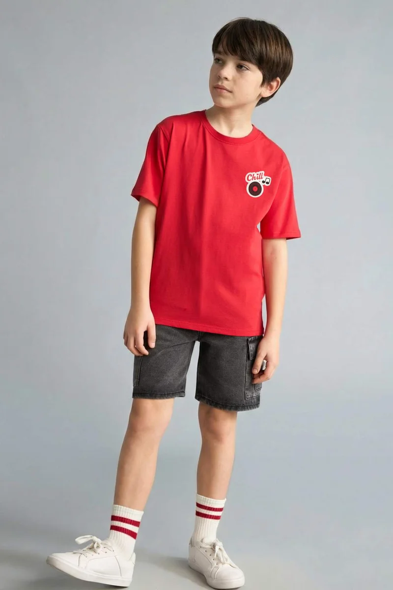 ديفاكتو Boy New Regular Fit Printed Short Sleeve T-Shirt