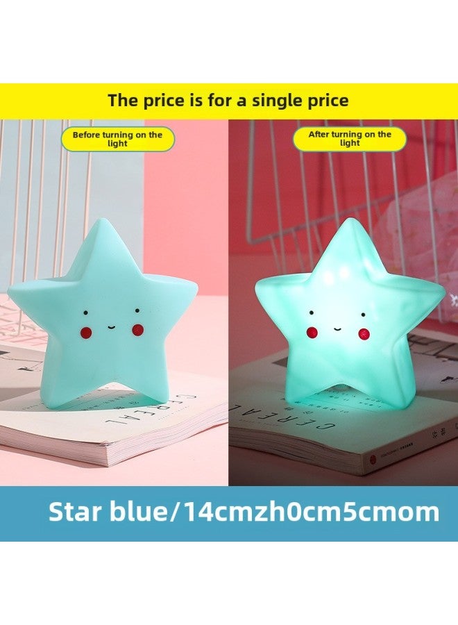 Unicorn Starry Sky Sun Glitter Ice Cream Night Light Children's Room Decor Feeding Little Night Light Luminous Toy-Color:Five-pointed Star (blue) - Image 1