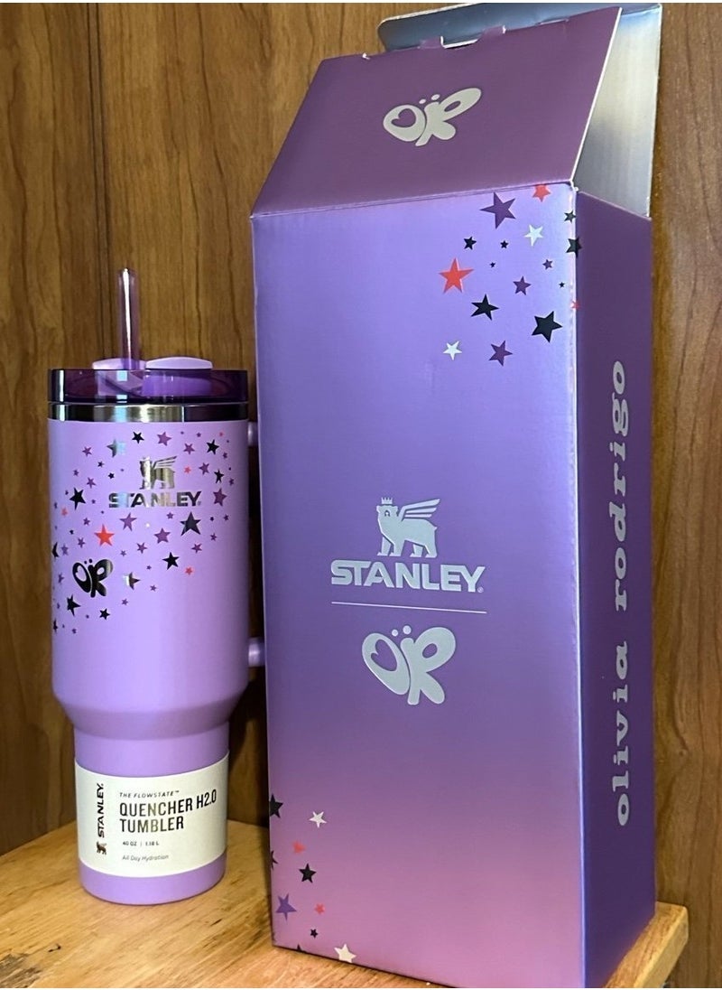 Stanley Stainless Steel Vacuum Insulated Tumbler 40oz with Lid and Straw – Durable, Leak-Resistant Double Wall Travel Cup for Hot & Cold Drinks, Perfect for Water, Iced Tea, Coffee, Smoothies, Purple with Star Design - Image 1