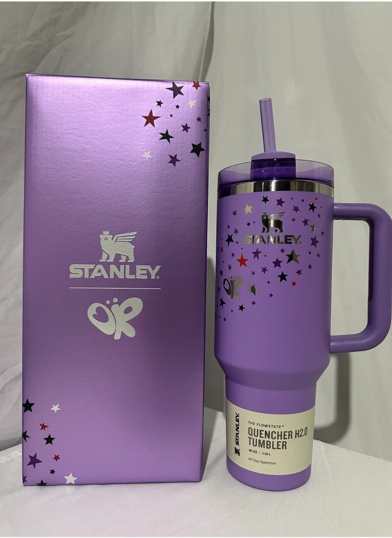 Stanley Stainless Steel Vacuum Insulated Tumbler 40oz with Lid and Straw – Durable, Leak-Resistant Double Wall Travel Cup for Hot & Cold Drinks, Perfect for Water, Iced Tea, Coffee, Smoothies, Purple with Star Design - Image 3