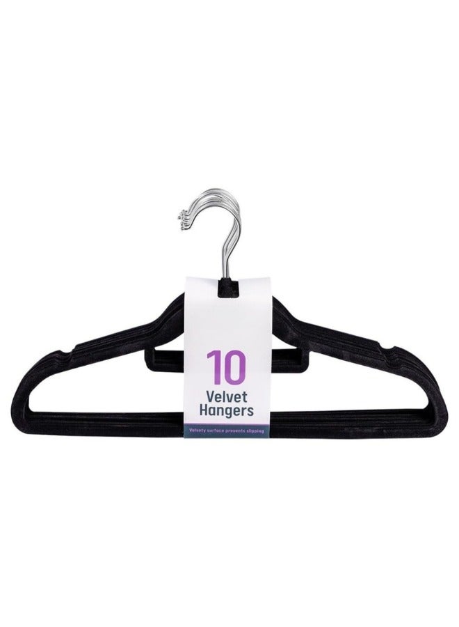 Lukadah Lukadah Non-Slip Velvet Hangers | Pack of 10 | Slim & Sleek | Strong & Durable | Rotating Hook | For Suit, Dress, Shirts | Black - Image 3