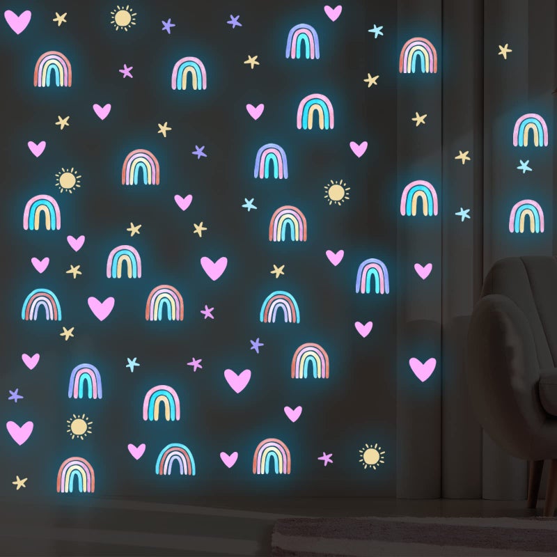 Epakh Rainbow Wall Decor Stickers Small Rainbow Decal Watercolor Heart Star Sun Wall Stickers Decor for Girls Boys Baby Bedroom NurseryLuminous Blue