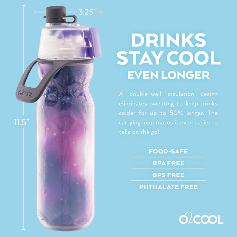O2COOL Mist 'N Sip Misting Water Bottle 2-in-1 Mist And Sip Function With No Leak Pull Top Spout Reusable Sports Water Bottle - 20 oz (Celestial Purple) - Image 4