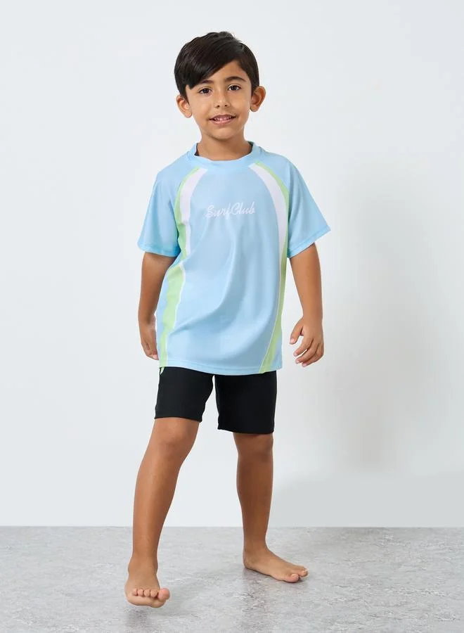 Styli Styli Set of 3 - Printed Raglan Sleeve Swim Top, Shorts and Cap