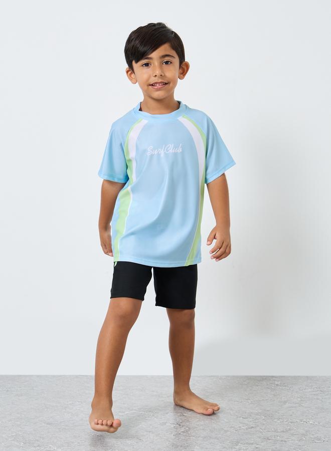 ستايلي طقم ستايلي من  قطع - بلوزة سباحة بأكمام راجلان مطبوعة وشورت وقبعة - Image 2