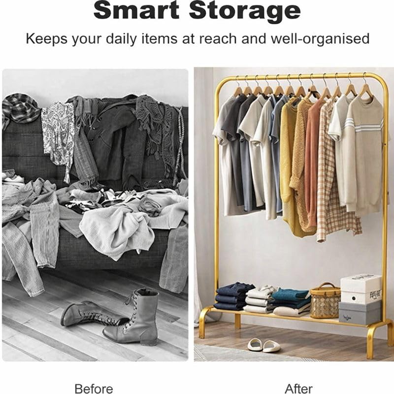 Owme Heavy Duty Metal Garment Rack with Wheels | Portable Clothes Hanging Stand | Rolling Clothing Rack for Bedroom, Laundry & Retail Store | Space Saving Cloth Stand (POLE GOLD, SINGLE STAND) - Image 3