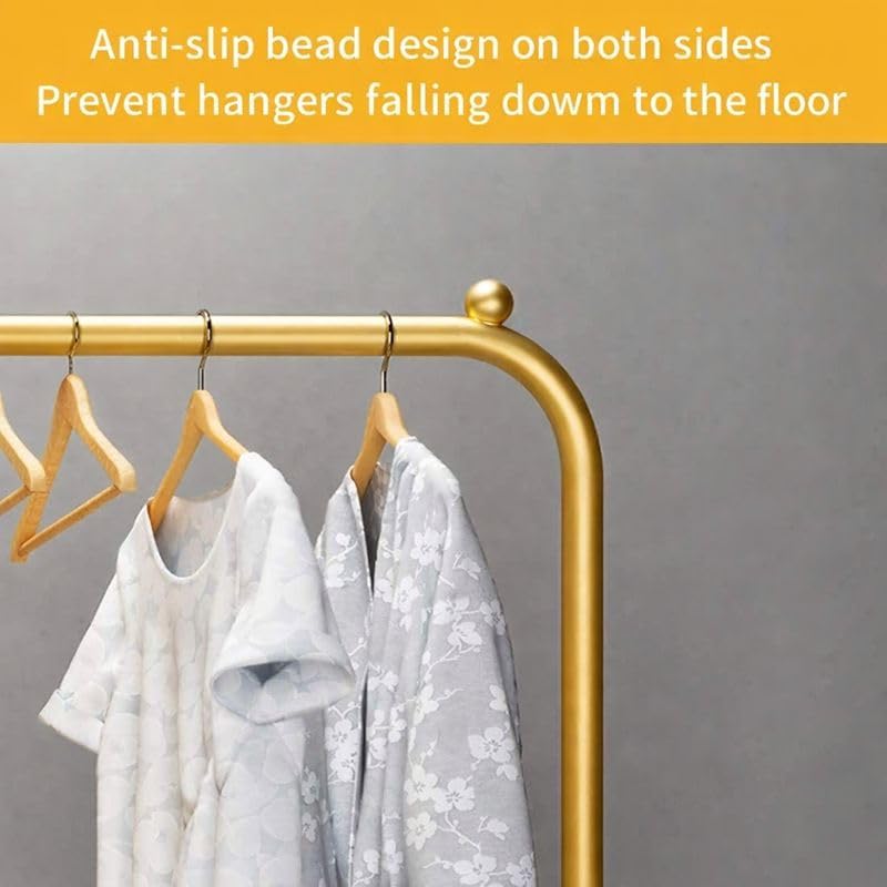 Owme Heavy Duty Metal Garment Rack with Wheels | Portable Clothes Hanging Stand | Rolling Clothing Rack for Bedroom, Laundry & Retail Store | Space Saving Cloth Stand (POLE GOLD, SINGLE STAND) - Image 5