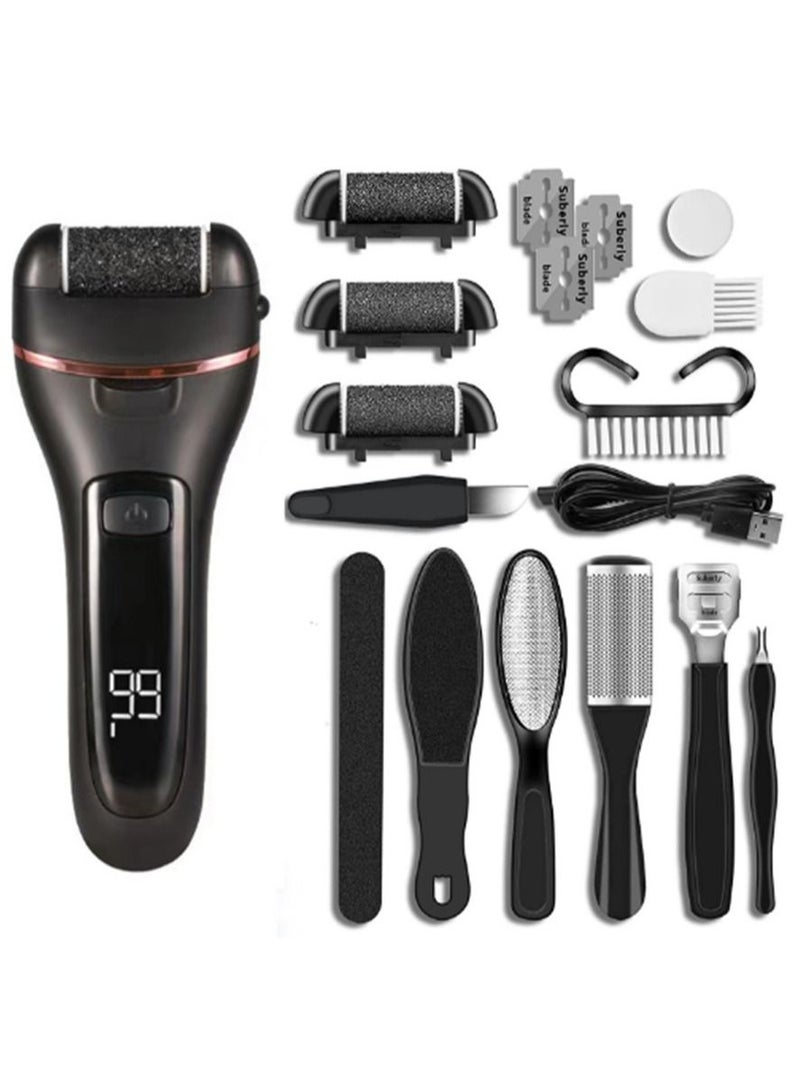 general Electric Feet Callus Remover, Professional 18 in 1 Foot File Pedicure Kit Tools, Rechargeable Dry Dead Skin Foot Scraper with 3 Roller Heads & 2-Speed Power for Feet Hands Heels Spa (Black) - Image 1