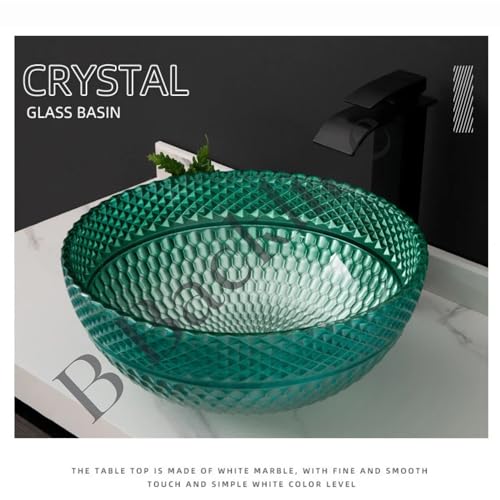 B Backline Luxury Glass Basin | Table Top or Counter Top Wash Bowl for Bathroom & Livingrooms | 42 X 42 X 18 Cm (Green) - Image 2