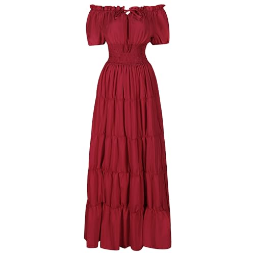 HSDOU 5 Pcs Renaissance Medieval Costume Dress Women Fairy Dress Peasant Cottagecore Dress 1700s Victorian Fantasy Fairy Costume(Z3768RD,XL) - Image 2