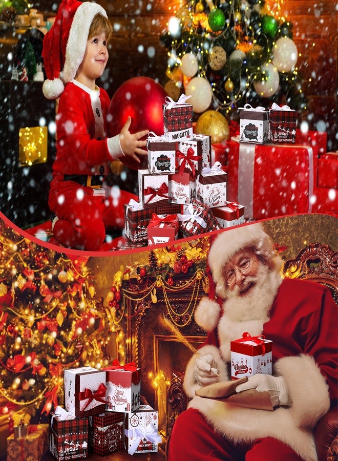 Cholemy 60 Pieces Christmas Gift Boxes with Lids Small Squared Boxes with Ribbon Xmas 4x4x4 Boxes Holiday Bow Box Gift Wrap Boxes for Christmas Party Favor Present, 12 Designs(Red Style - Image 5