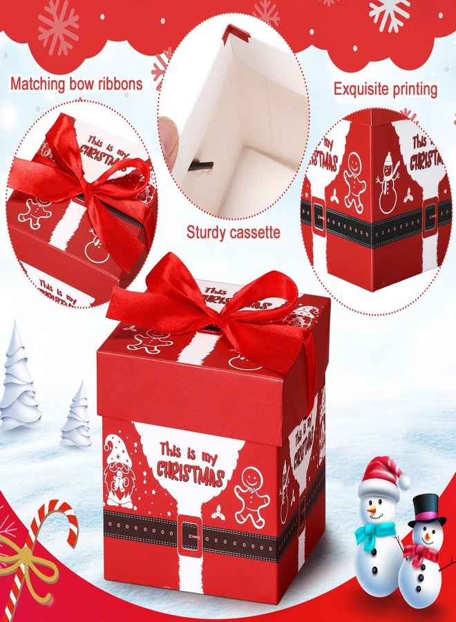 Cholemy 60 Pieces Christmas Gift Boxes with Lids Small Squared Boxes with Ribbon Xmas 4x4x4 Boxes Holiday Bow Box Gift Wrap Boxes for Christmas Party Favor Present, 12 Designs(Red Style - Image 2