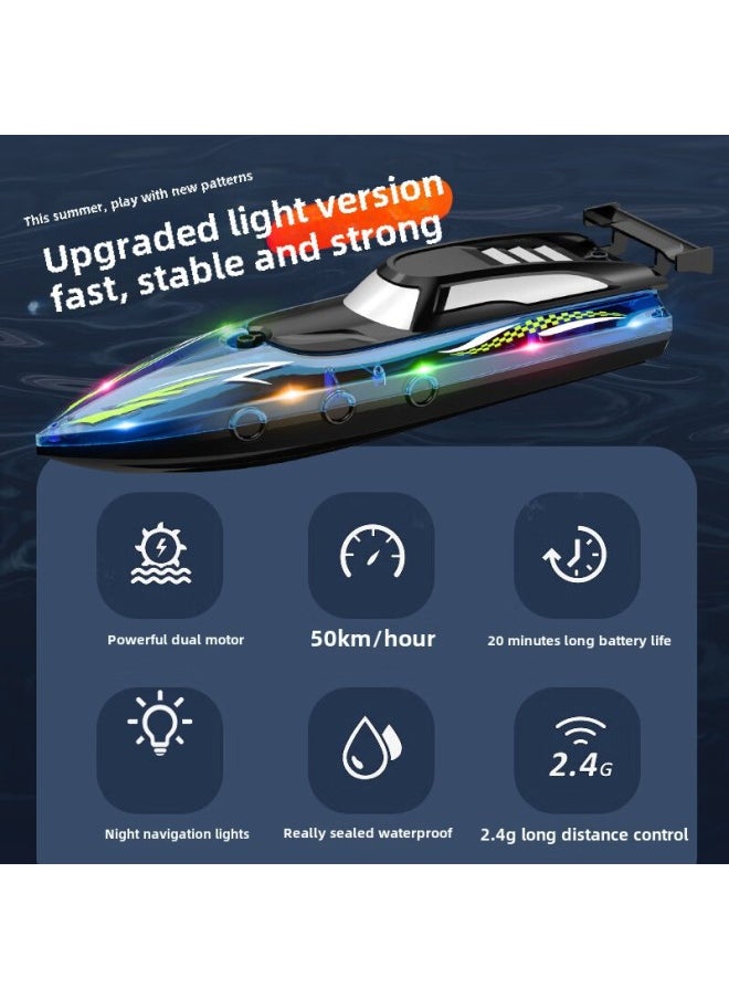 Generic - 2.4G Double Oars High-speed Remote Control Boat Waterproof Double Motor Light Competition Children's Toy Rowing Model Boy Ceremony-Color:Remote Control Boat 3503-1 Red Light-Specifications:Luxury Three-power Version - Image 1