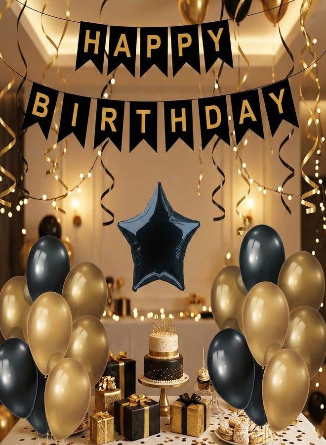 Decofy Black & Golden 24 Pcs Combo Birthday Decoration Set | Happy Birthday Decoration Kit with Balloons Banner & Party Supplies for Celebration Surprise Decoration at Home - Image 1