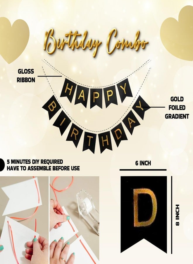Decofy Black & Golden 24 Pcs Combo Birthday Decoration Set | Happy Birthday Decoration Kit with Balloons Banner & Party Supplies for Celebration Surprise Decoration at Home - Image 4