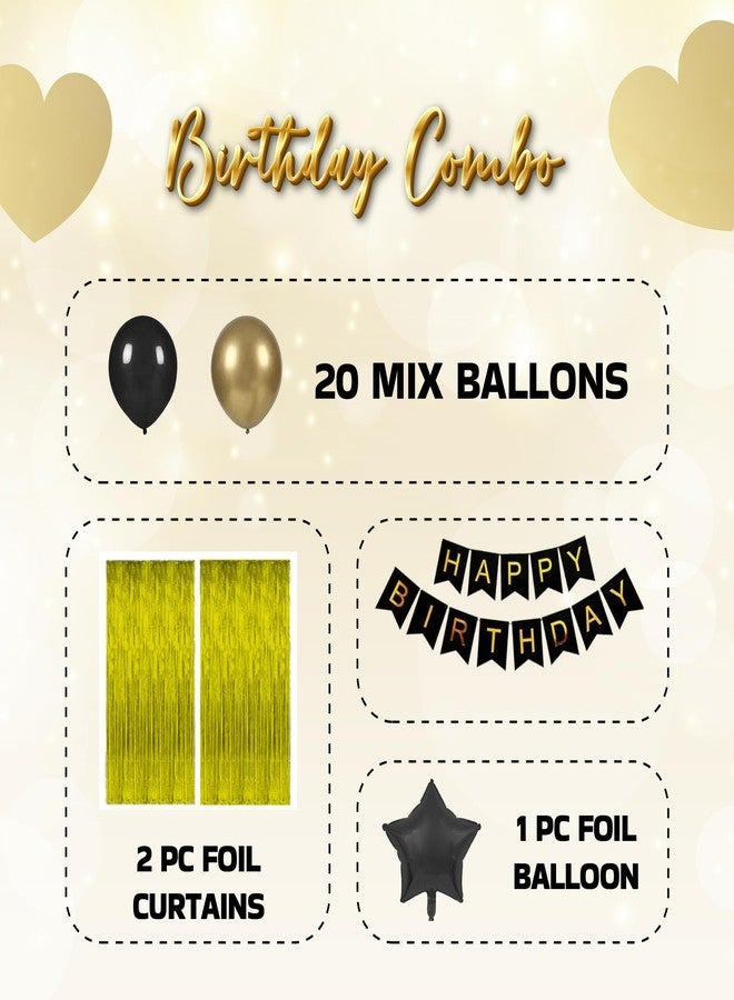 Decofy Black & Golden 24 Pcs Combo Birthday Decoration Set | Happy Birthday Decoration Kit with Balloons Banner & Party Supplies for Celebration Surprise Decoration at Home - Image 2