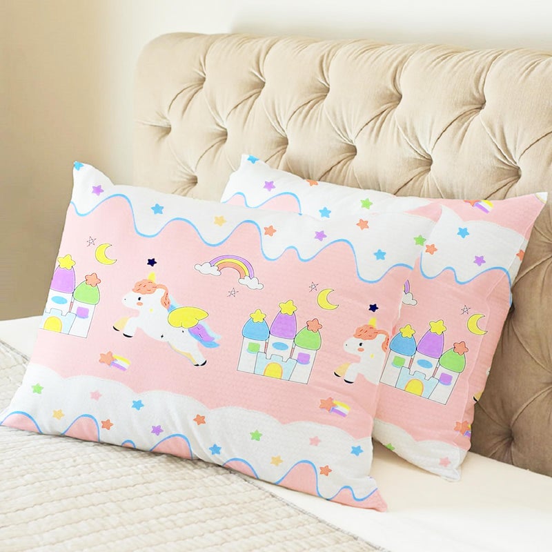 Filymore Kids Star Unicorn Printed Pillow Covers for Kids Room | Made with Pure Microfiber Soft & Skin Friendly Pillow Cases | Size (17 x 27 inch, Peach and White) Set of 2 Covers. - Image 2
