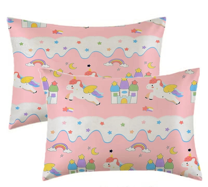 Filymore Kids Star Unicorn Printed Pillow Covers for Kids Room | Made with Pure Microfiber Soft & Skin Friendly Pillow Cases | Size (17 x 27 inch, Peach and White) Set of 2 Covers. - Image 1