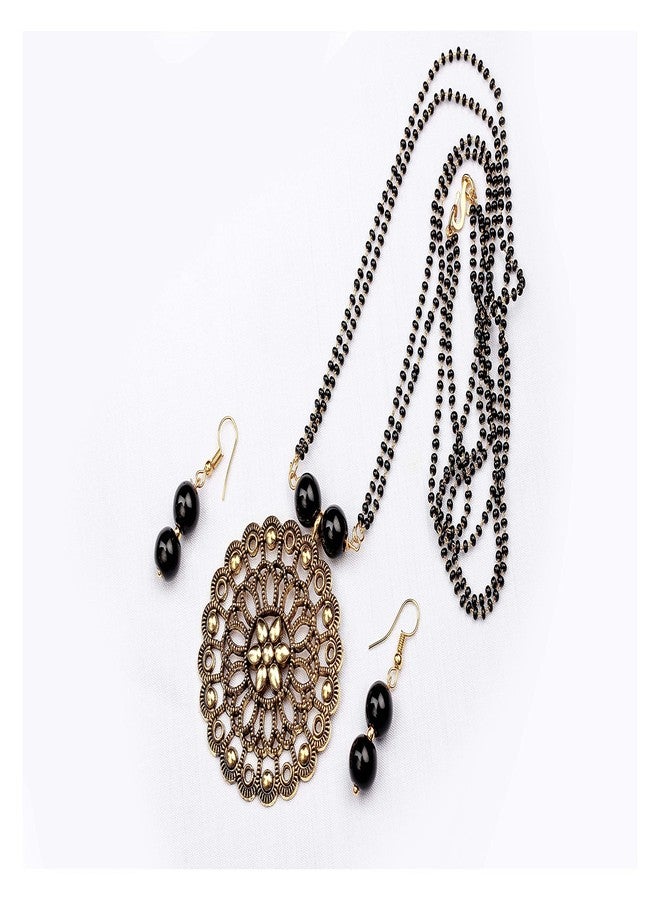 JFL - Jewellery for Less Traditional Flower Pendant with Double Chain Gold Oxidise Plated Mangalsutra,Valentine - Image 3