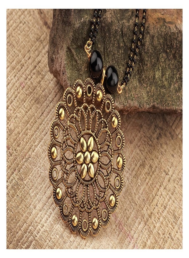 JFL - Jewellery for Less Traditional Flower Pendant with Double Chain Gold Oxidise Plated Mangalsutra,Valentine - Image 2