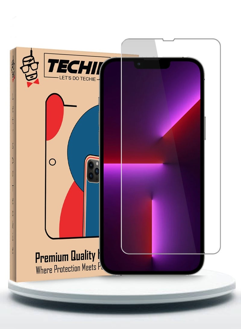Techie حماية شاشة زجاجية مقسّاة HD لجهاز آبل آيفون 13 برو - مضادة للانعكاس ومضادة للفقاعات بصلابة 9H وسمك 0.33 مم وحواف مدورة وسهلة التركيب - Image 1
