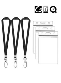 GBQ 3PCS Badge lanyard ID lanyard waterproof card holder brand work card holder lanyard + PVC vertical card ID Card  - Image 1