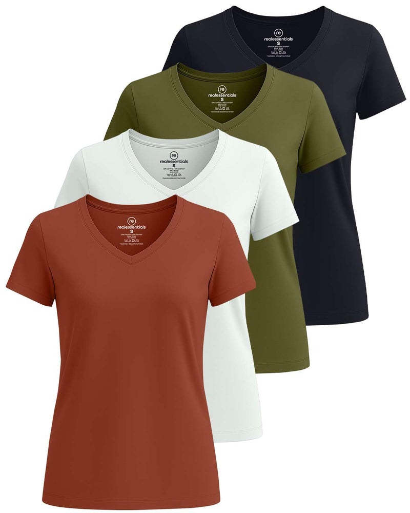 REALESSENTIALS Real Essentials 4 Pack: Women's Classic-Fit Cotton Short-Sleeve V-Neck T-Shirt (Available in Plus Size) - Image 1