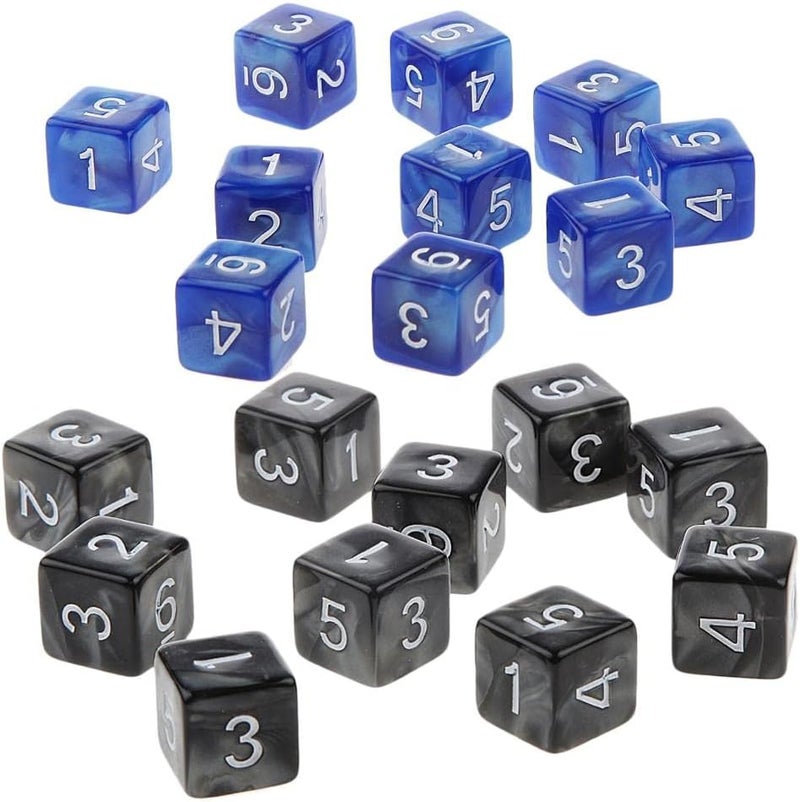klarako Set of 20 16mm Acrylic D6 Six sided Dice  Black and Blue, 16mm - Image 1