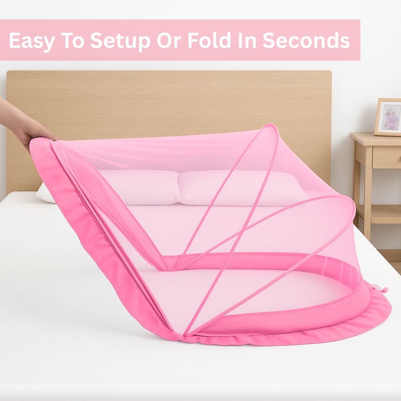 Royalkart Foldable Baby Mosquito Net |Bottomless Design for Infants |Safe & Easy Use for Ensuring Baby's Comfortable Sleep (0-24 Months) Size: 70 * 100cm, Pink - Image 5