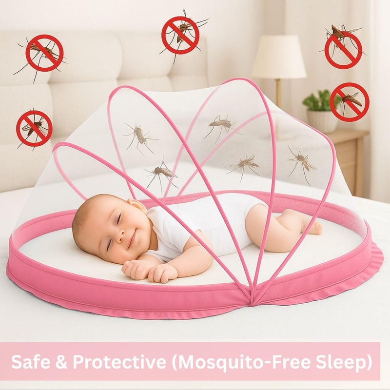 Royalkart Foldable Baby Mosquito Net |Bottomless Design for Infants |Safe & Easy Use for Ensuring Baby's Comfortable Sleep (0-24 Months) Size: 70 * 100cm, Pink - Image 2