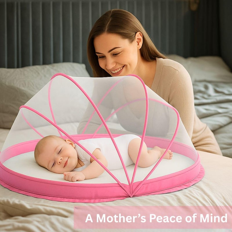 Royalkart Foldable Baby Mosquito Net |Bottomless Design for Infants |Safe & Easy Use for Ensuring Baby's Comfortable Sleep (0-24 Months) Size: 70 * 100cm, Pink - Image 3