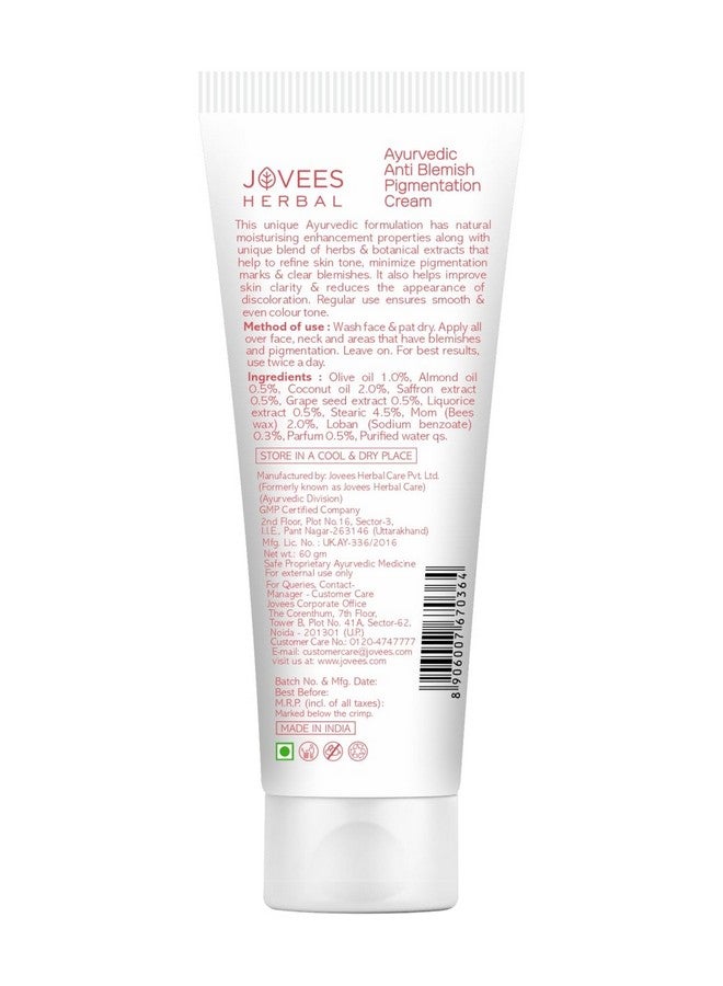 Jovees Herbal Anti Blemish Pigmentation Face Cream 60 Gms | All Skin Types | Paraben & Alcohol Free | Improves Skin Clarity & Reduces Discoloration - Image 2