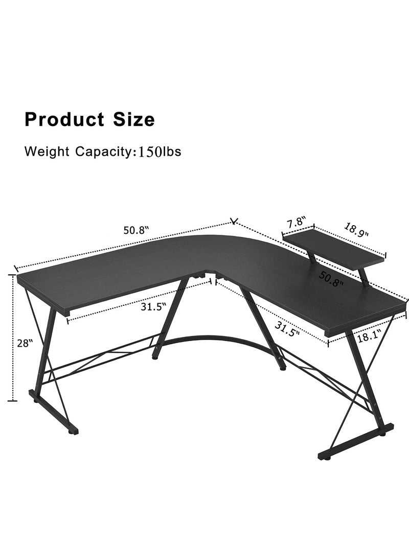 ZUIHAO L Shaped Desk Computer Corner Gaming Desk with Large Monitor Stand,Home Office Writing Table,Black - Image 4