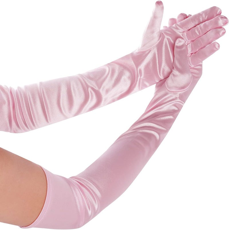 Wobe Long Opera Party 20s Satin Gloves Stretchy Adult Size Elbow Length Wedding - Image 5