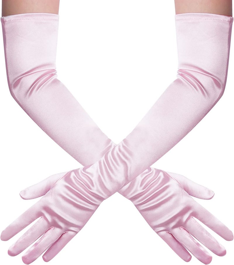 Wobe Long Opera Party 20s Satin Gloves Stretchy Adult Size Elbow Length Wedding - Image 1