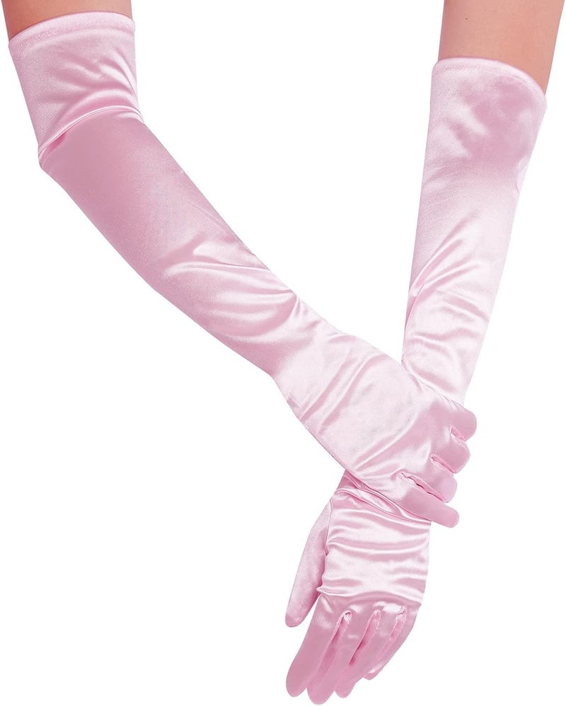 Wobe Long Opera Party 20s Satin Gloves Stretchy Adult Size Elbow Length Wedding - Image 2