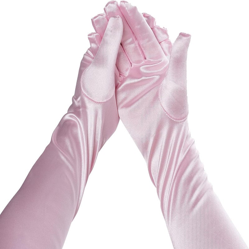 Wobe Long Opera Party 20s Satin Gloves Stretchy Adult Size Elbow Length Wedding - Image 4